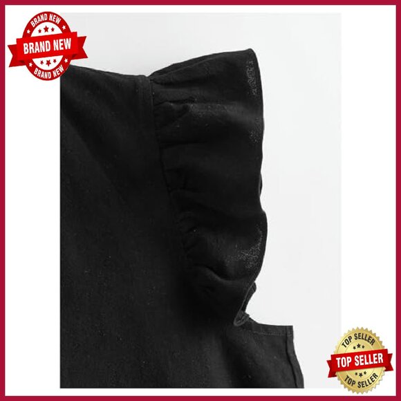 V-Neck Ruffle Cap Sleeve Blouse Flared Hem Peplum Top - Picture 5 of 7